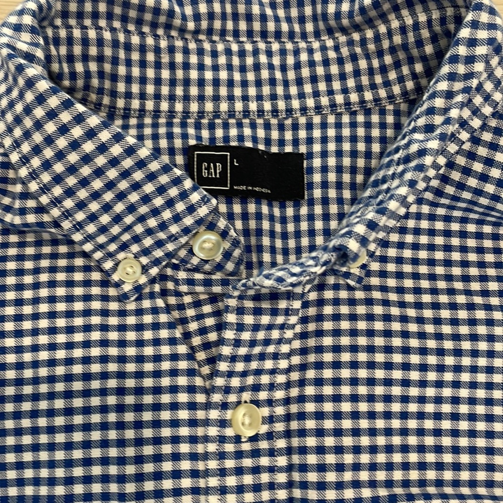 Gap Men’s blue & white check short sleeve button down. Great condition! Size L. - Picture 2 of 4